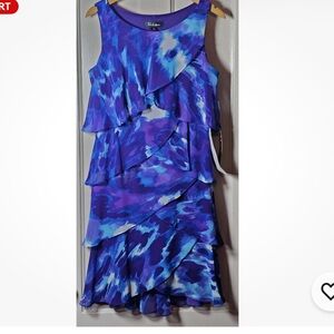 S.L. Fashion Dress Women Sz 14 Blue Purple Chiffon Scalloped Layers Fairy core